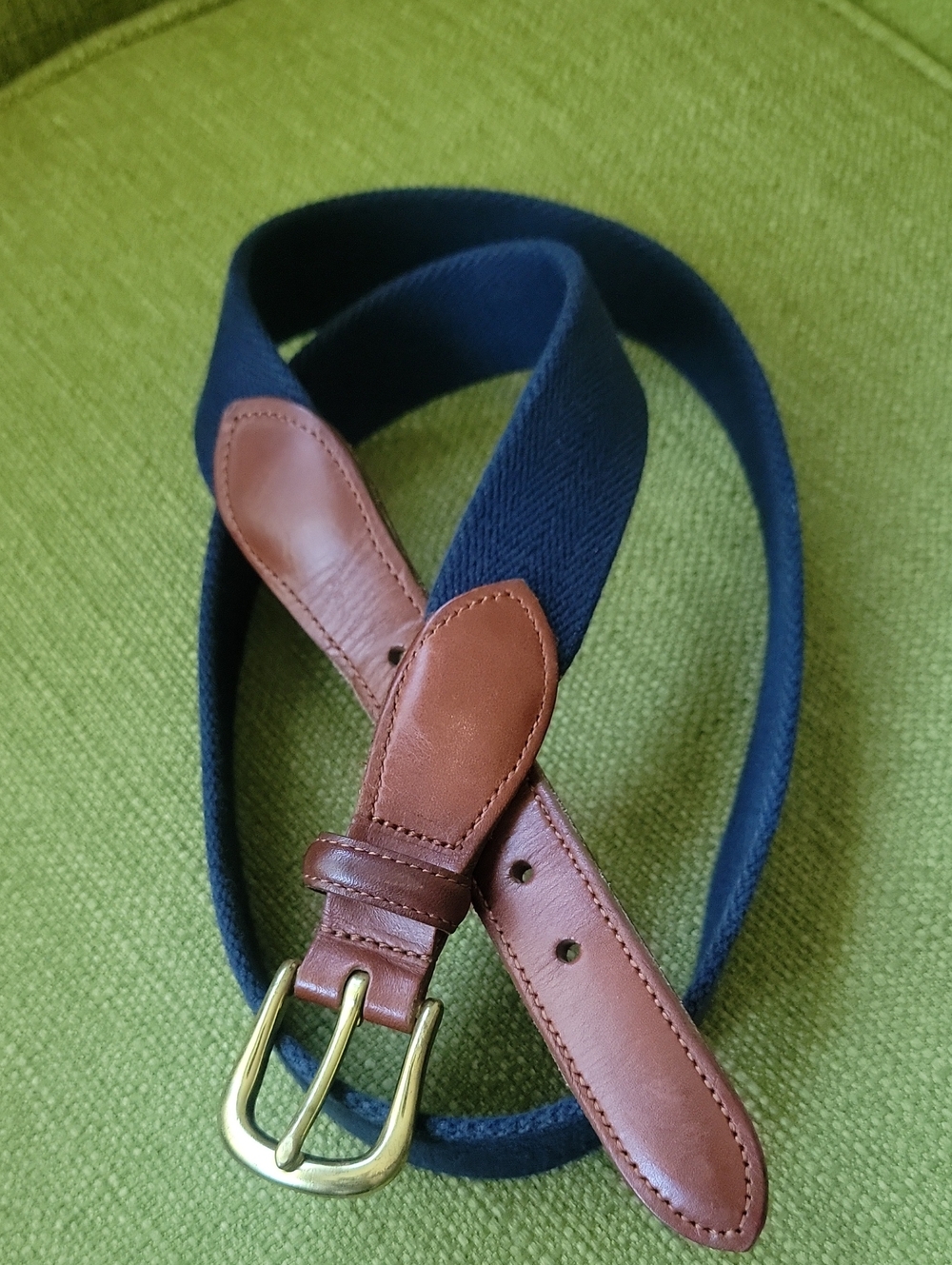 Coach Women's Navy Canvas and Brown Leather Belt - Classic Casual